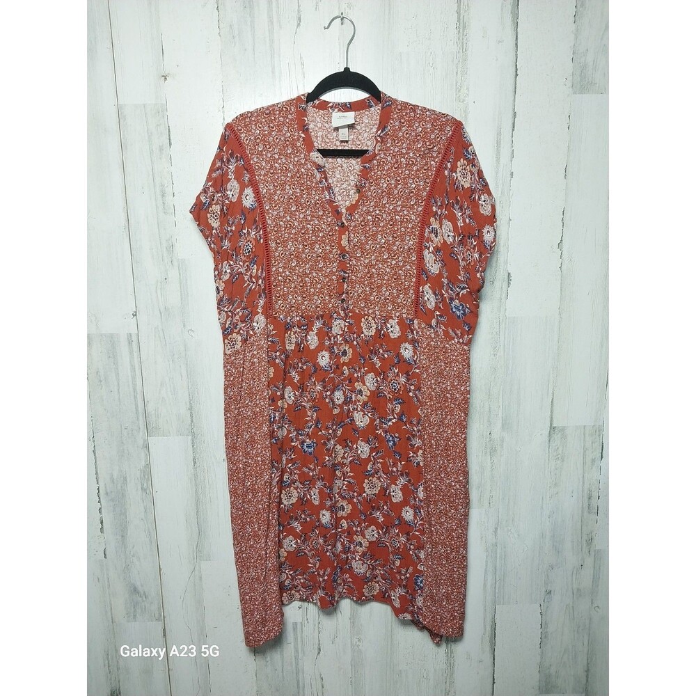Knox Rose Dress Womens XL Orange Rust Short Sleeve Midi Boho